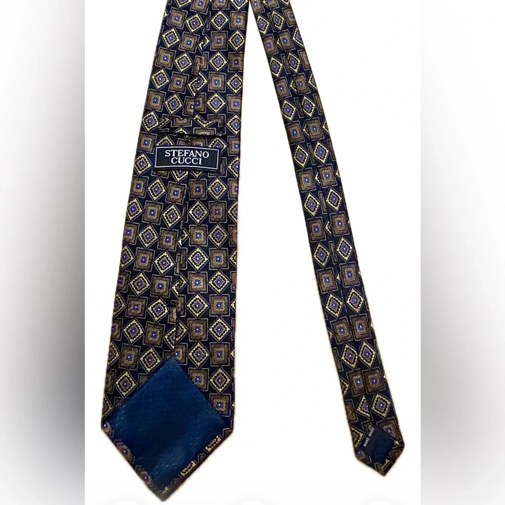 Stefano Cucci Classic Geometric Black and Gold Men's Tie